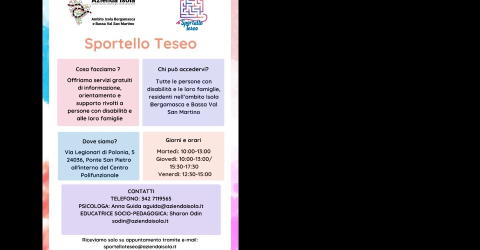 Sportello "Teseo": informazione, orientamento e supporto per persone con disabilità e per le loro famiglie