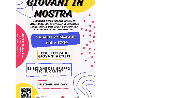 SABATO 27 maggio dalle ore 17.30 apertura del nuovo spazio dedicato alle Politiche Giovanili dell'Ambito Territoriale dell'Isola Bergamasca e della Bassa Val San Martino presso Valtrighe di Mapello in via San Zenone n.4