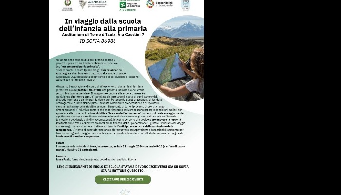 Percorso di formazione: In viaggio dalla scuola dell’infanzia alla primaria