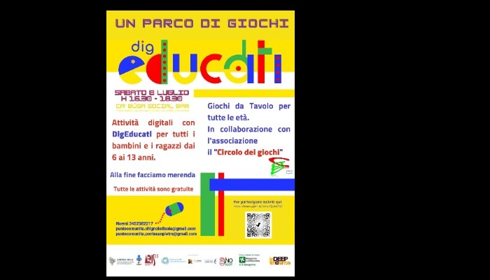 Un Parco di Giochi parco del Serraglio a Carvico sabato 8 luglio dalle 16.30 alle 18.30 attività con Dig'Educati e InDEEPendence sabato 8 luglio dalle 16.30 alle 18.30