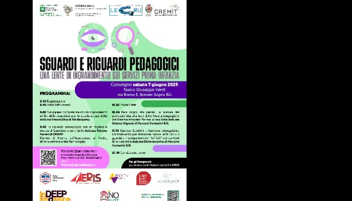 Convegno 0/6 "SGUARDI E RIGUARDI PEDAGOGICI: UNA LENTE DI INGRANDIMENTO SUI SERVIZI PRIMA INFANZIA" presso il Teatro Verdi di Bonate Sopra sabato 7 giugno 2025