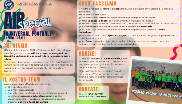Progetto AIB SPECIAL YOUNIVERSAL FOOTBALL di AIB con il contributo di Azienda Isola per il Bando Associazioni 2026